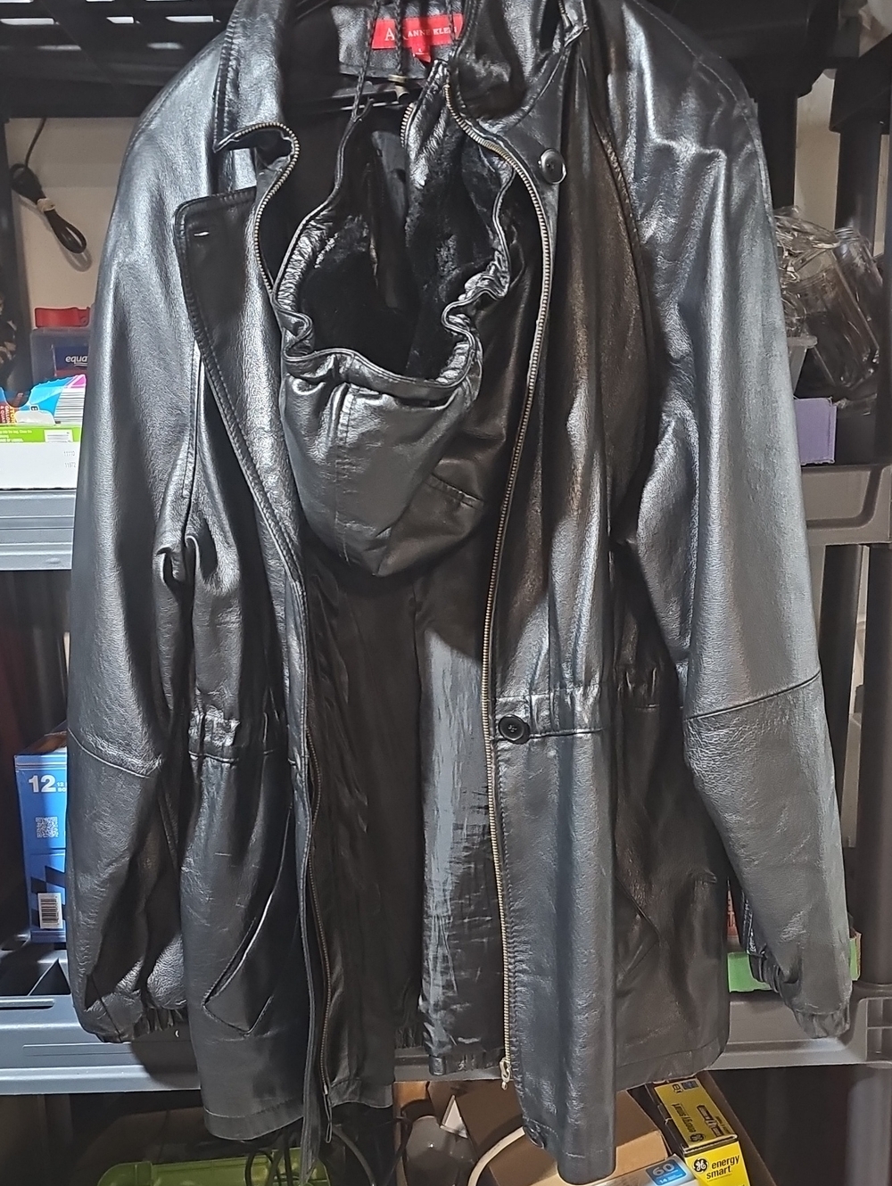 Anne Klein Black Leather Women's Jacket with Zip Front